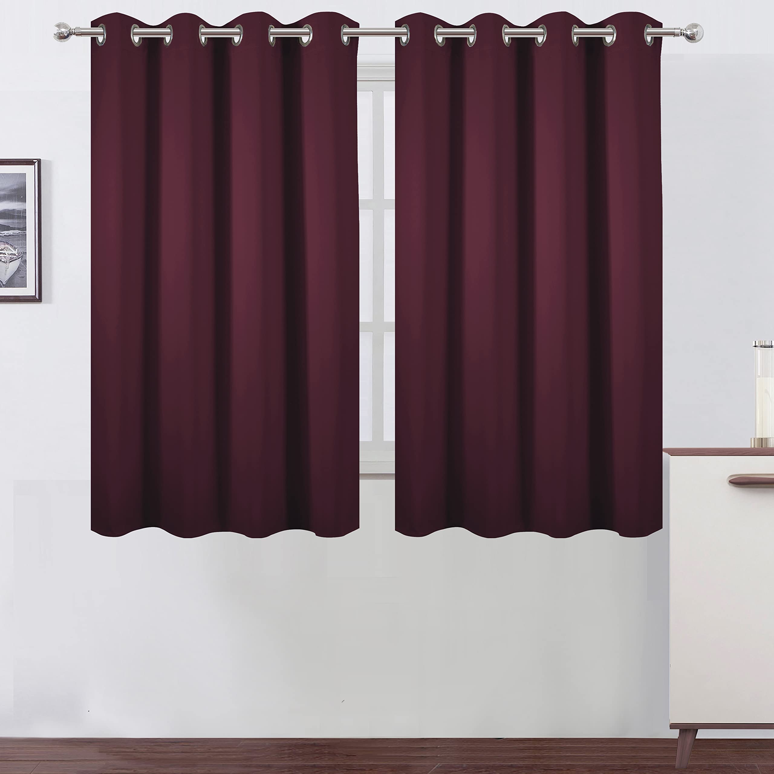 Lemomo Burgundy Red Thermal Blackout Curtains/52 X 54 Inch/Set Of 2 Panels Room Darkening Curtains For Bedroom