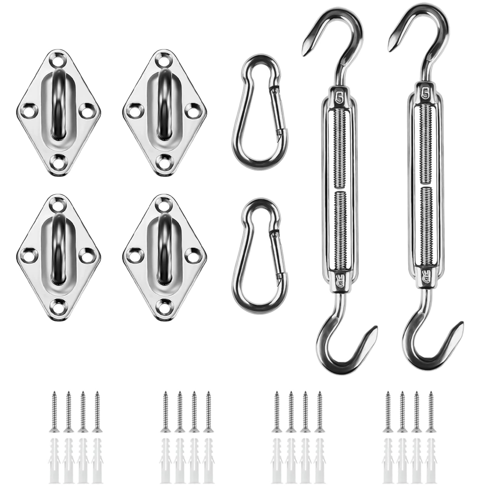 Homper Awning Attachment Set, Heavy Duty Sun Shade Sail Stainless Steel Hardware Kit For Garden Triangle And Square, Rectangle,