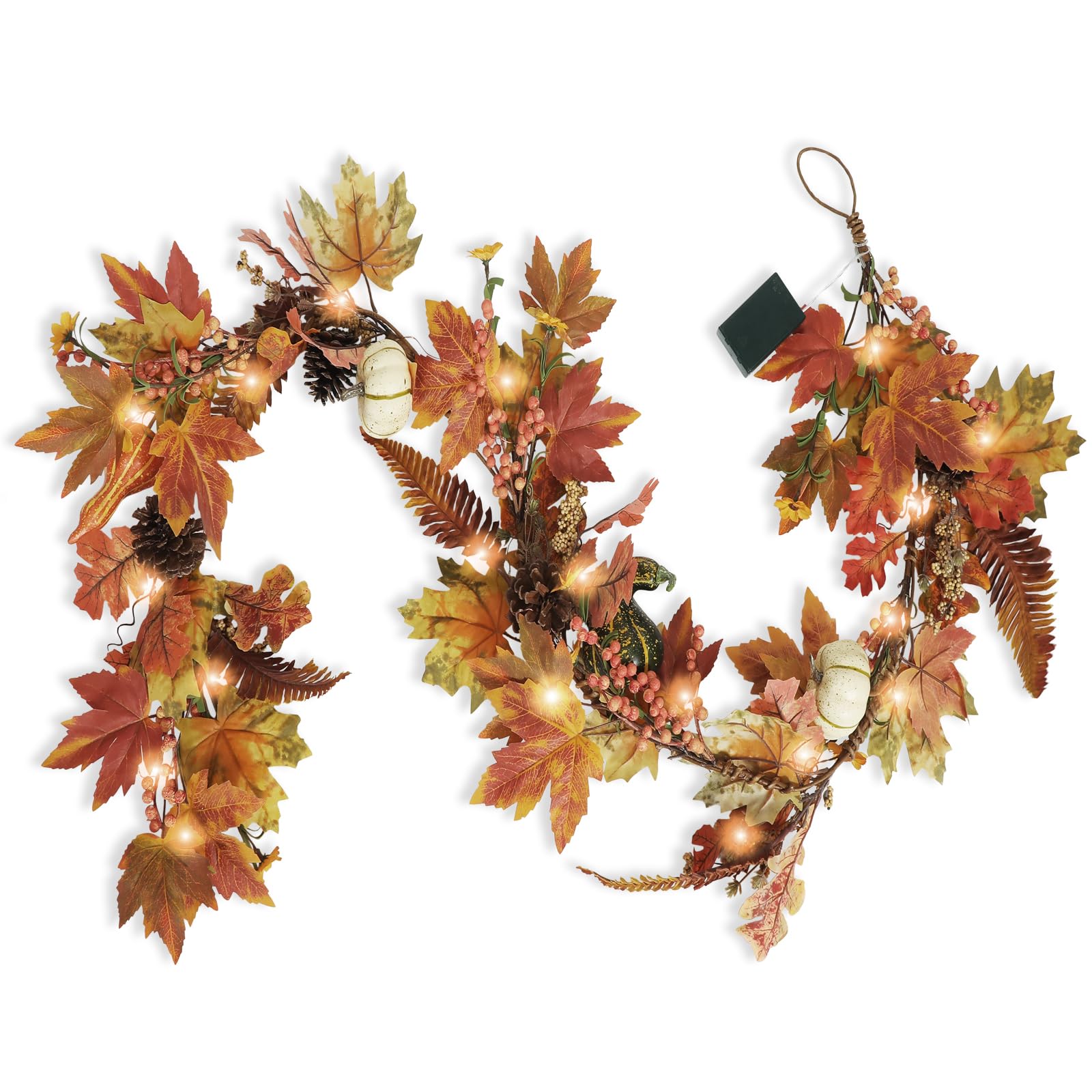 Artgar Fall Garland - 6 Ft Maple Leaf Pumpkin Berry Garland - Fall Decor Garland with 30 Warming Lights for Fall Thanksgiving Ha