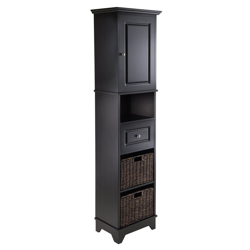 Ergode Wood Omaha Storage Rack | 2 Foldable Baskets | Black Finish | Sturdy Shelves | Easy Assembly | Ideal for Organizing Any Room | (20618-VV)