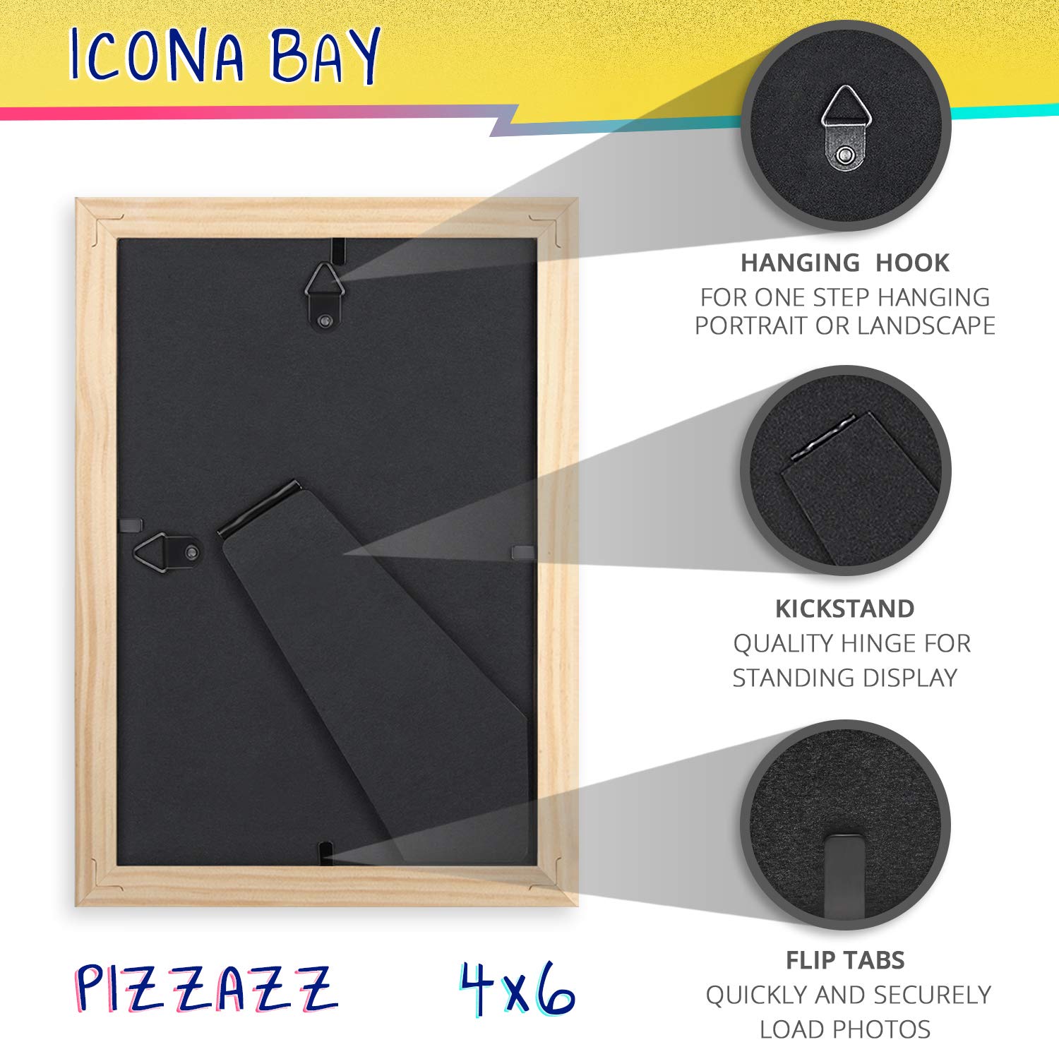 Icona Bay 4X6 Picture Frames (Purple, 3 Pack), Colored Solid Wood Scandinavian Style Frames For Photo, Pizzazz Collection