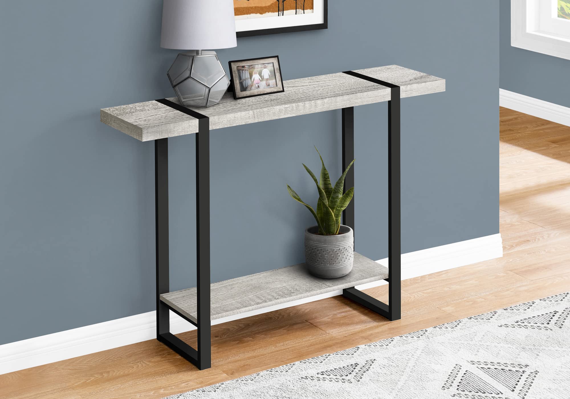 Monarch Specialties I 2856 Accent Table, Console, Entryway, Narrow, Sofa, Living Room, Bedroom, Metal, Laminate, Grey, Black, Contemporary, Modern