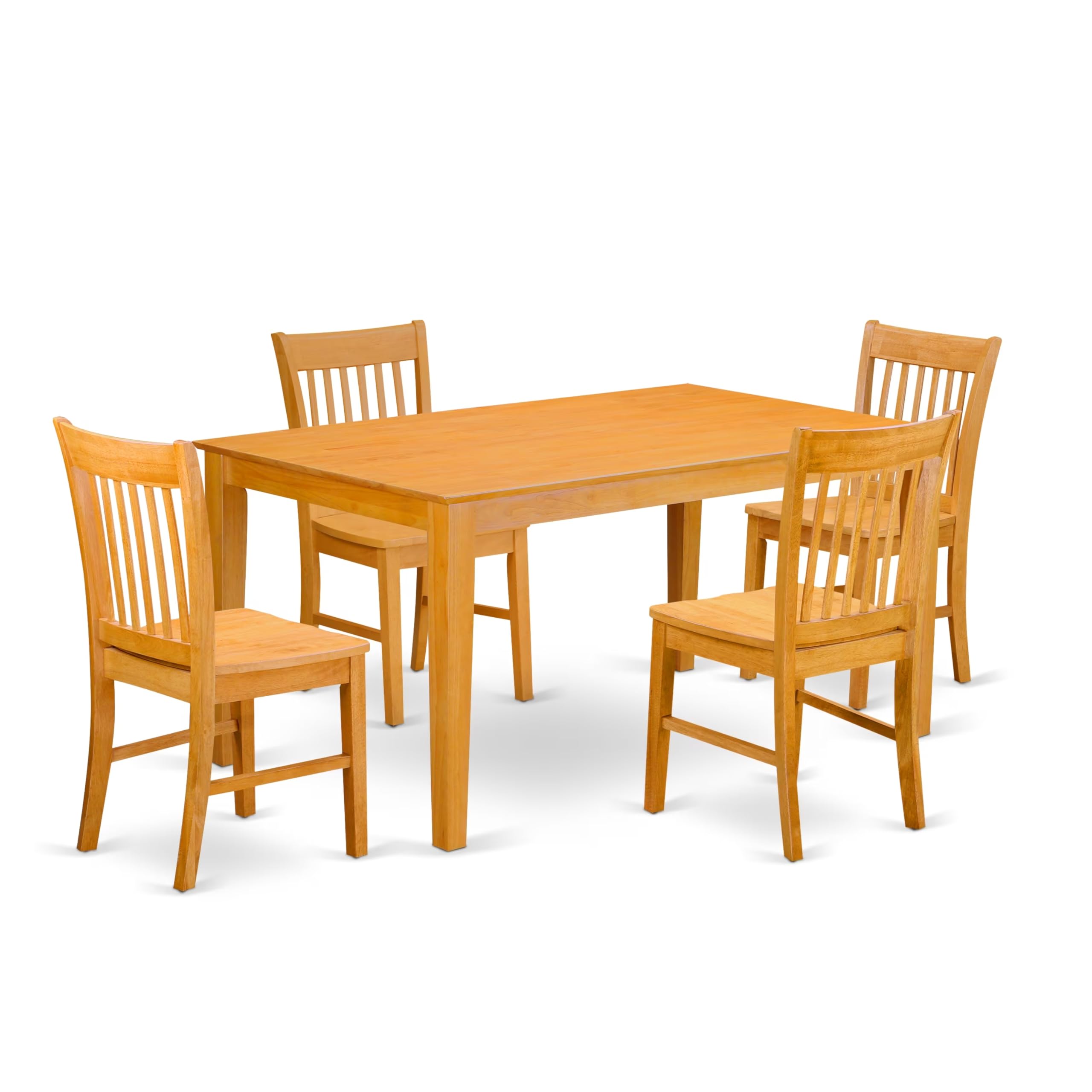 East West Furniture CANO5-OAK-W 5 Piece Kitchen Table Set for 4 Includes a Rectangle Dining Table and 4 Dining Room Chairs, 36x60 Inch, Oak