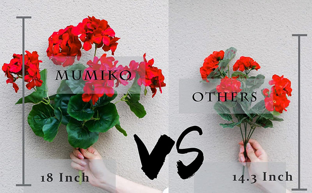 Mumiko Artificial Geraniums Silk Flowers, 18'' Ruby Red, 2PCS for Home Outdoor Garden Decor
