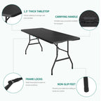 Yitahome Folding Tables Heavy Duty Folding Table 6Ft With Carrying Handle Plastic Fold Up Table For Outdoor Camping Picnic Parties/Indoor Events All In Black