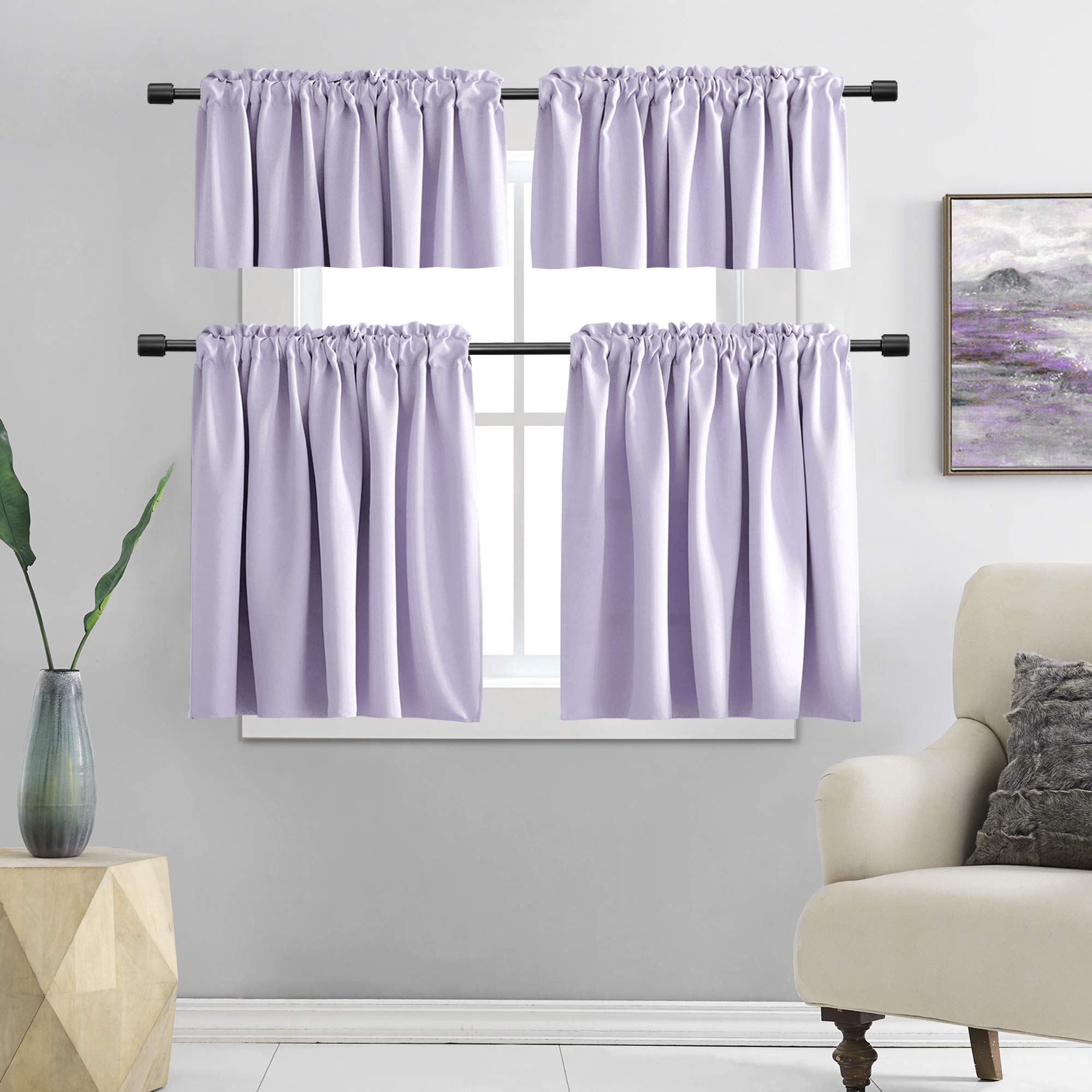 Donren Lavender Light Purple Valances For Bedroom - Room Darkening Small Window Rod Pocket Curtain Valances(52 By 16 Inch,2 Pane