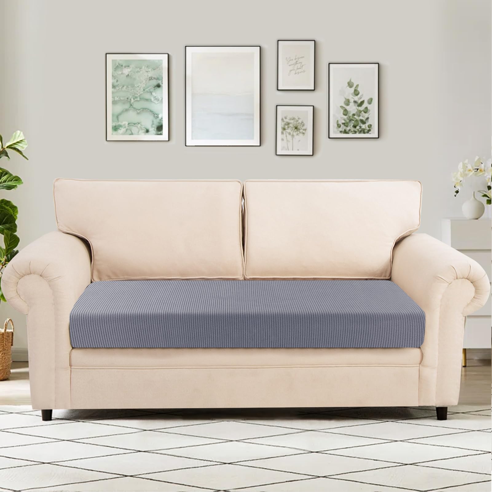 Searchi Stretch Jacquard Sofa Couch Cushion Covers Replacement Cushion Slipcovers Stretch Sofa Seat Cover Furniture Protector Sofa Slipcover Soft With Elastic Bottom(Medium, Grey)