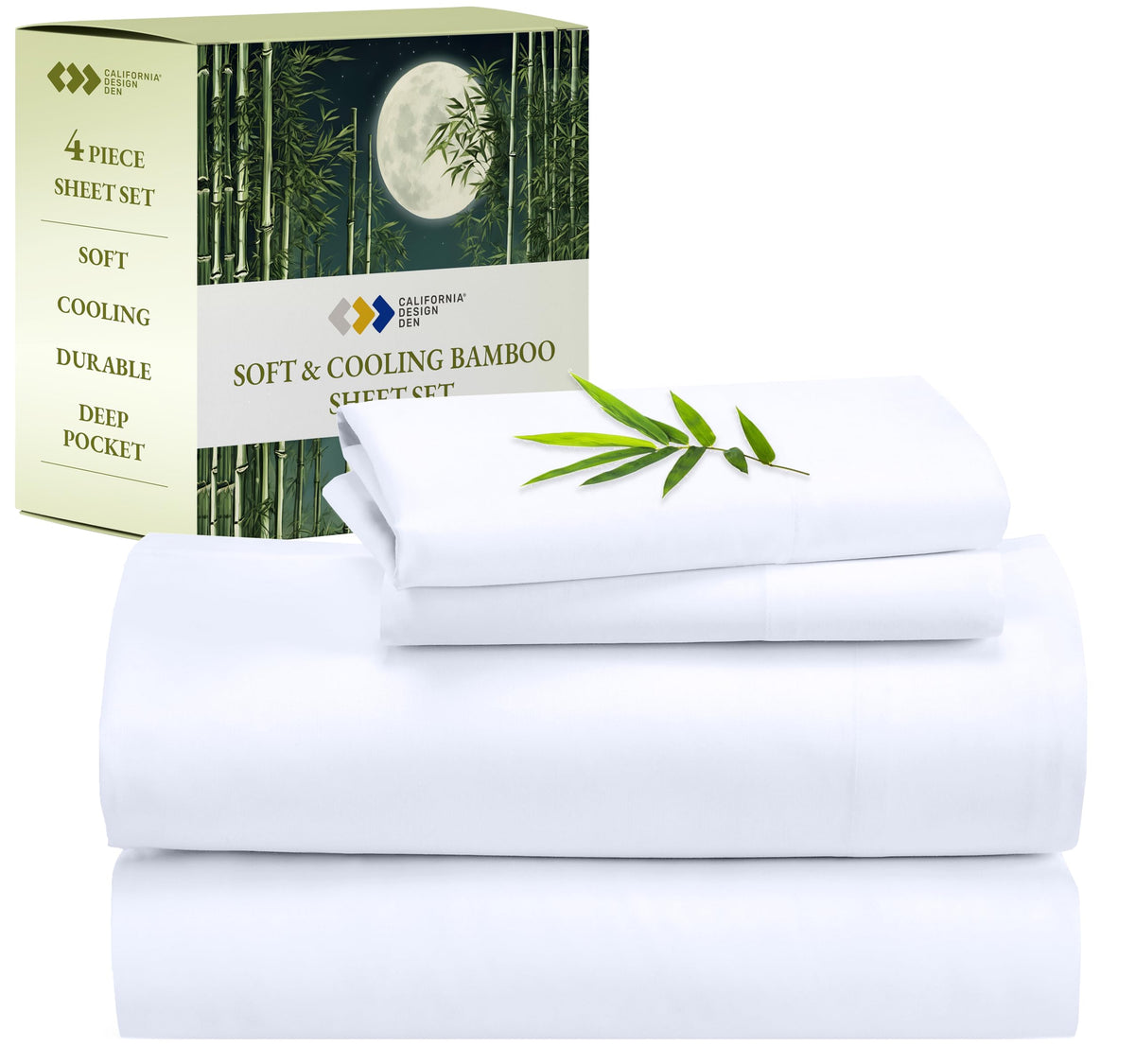 California Design Den Rayon From Bamboo Sheets Full Size Bed Luxury Sheets, Cooling Sheets, White Sheets With Deep Pockets (Full