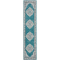 Nourison Passion Bohemian Turquoise Grey 2'2'' x 10' Area-Rug, Easy-Cleaning, Non Shedding, Bed Room, Living Room, Dining Room, 