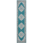 Nourison Passion Bohemian Turquoise Grey 2'2'' x 10' Area-Rug, Easy-Cleaning, Non Shedding, Bed Room, Living Room, Dining Room, 