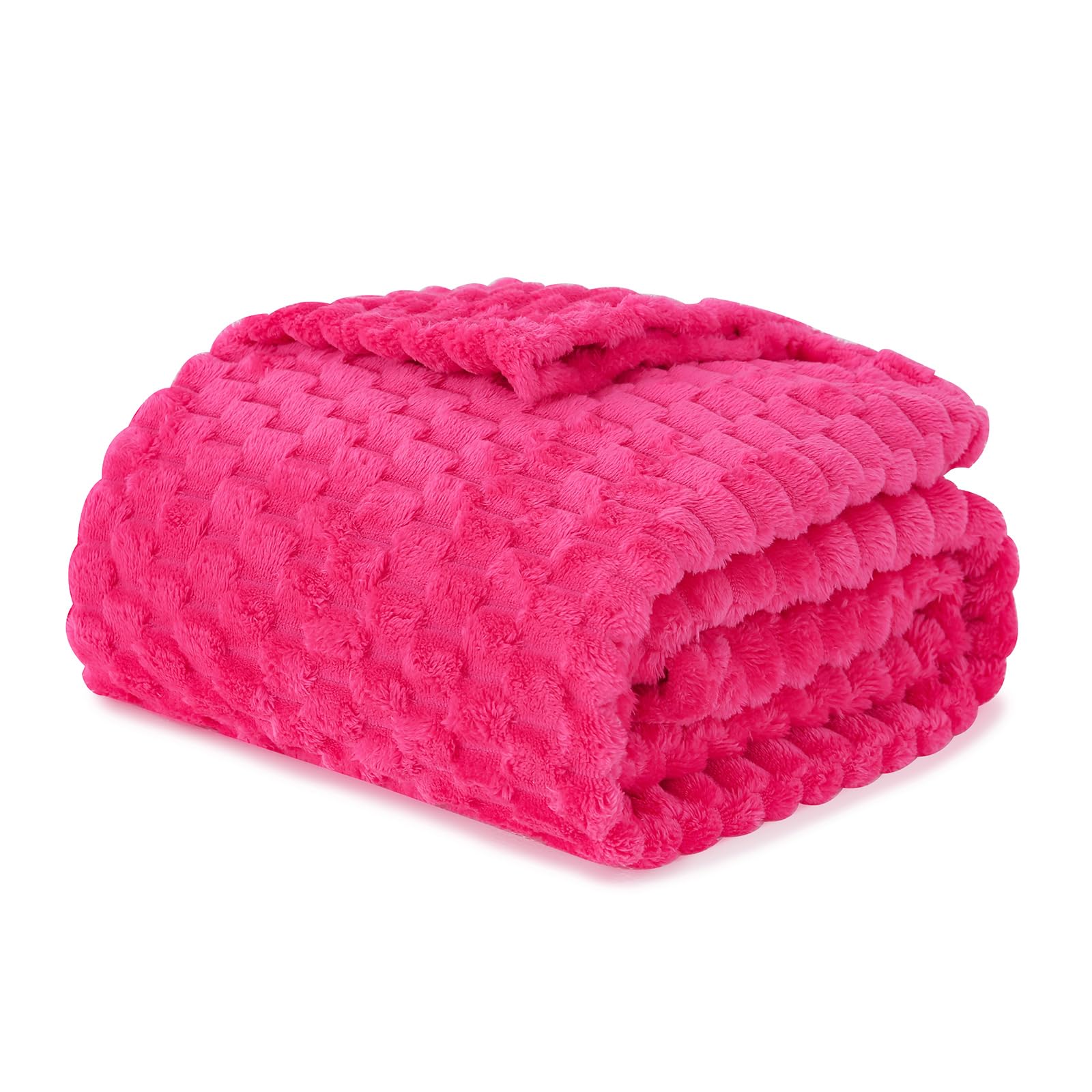 Puncuntex Hot Pink Throw Blanket 90''  90'' Inches Fuzzy 3D Jacquard Decorative Flannel Fleece Super Soft Plush Cozy Blanket For