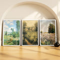 SoulAbiti Impressionist Countryside set of 3 Framed Wall Print 12x18 inch White Frame PlexiGlass Scenery Art ready to hang for