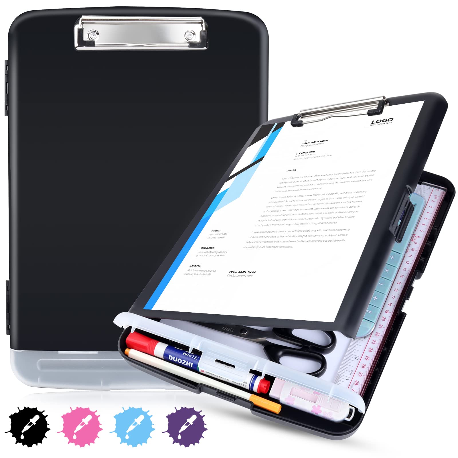 Black Clipboard With Storage Heavy Duty,Tfdlcg Zm Clip Boards 8.5X11,High Capacity Nursing Clipboard Case,Slim Clipboard Storage