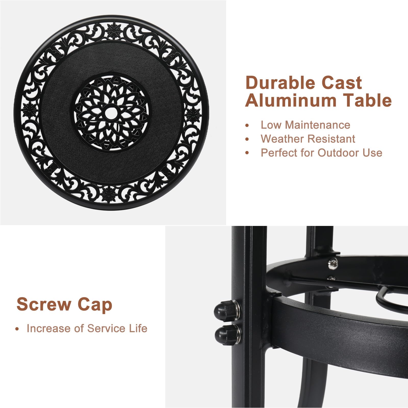 Vingli Outdoor Bar Table, Cast Aluminum Bar Height Patio Table With Umbrella Hole Patio Dining Table, Tall Outdoor Table Bistro Table Outdoor Furniture Garden Table 32' Dia X 41 H (Black)