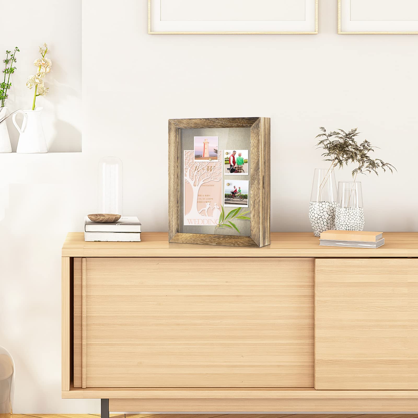 Love-Kankei Shadow Box Frame 8X10 Shadow Box Display Case With Linen Back Memorabilia Awards Medals Photos Memory Box Gift Carbo