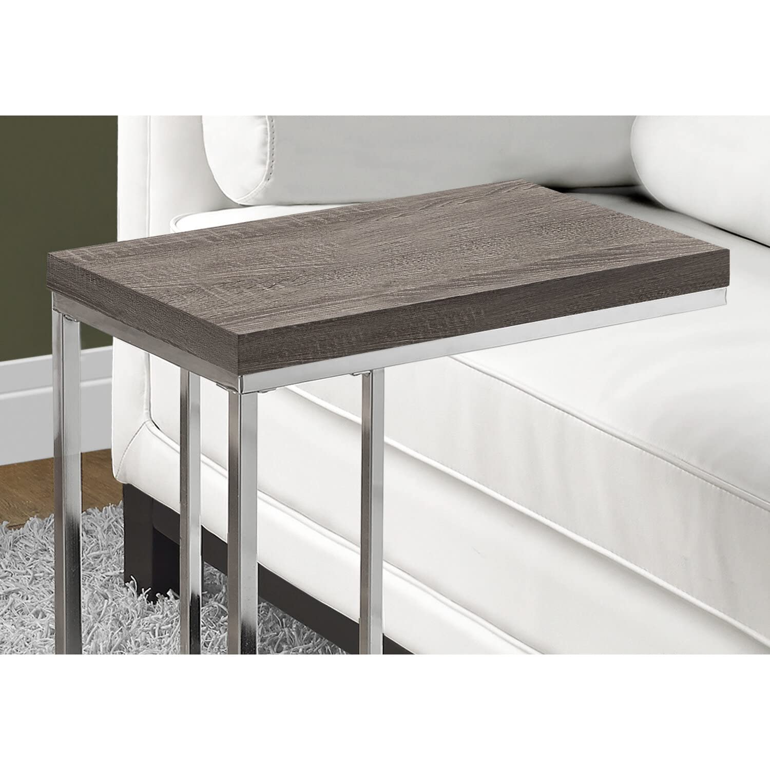 Monarch Specialties 3253, C-Shaped, End, Side, Snack, Living Room, Bedroom, Laminate, Brown, Contemporary, Modern Accent Table-Dark Taupe With Chrome Metal, 10.25&quot; L X 18.25&quot; W X 25.25&quot; H