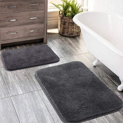 LUCRE Indoor Bath Mats for Bathroom Solid Super Soft Microfiber Bath Mat (16X24) Grey Model M2576