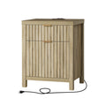 OAKHAM HOME Oxford 2 Drawer Nightstand, End Table with Charging Station, Night Stand with Fluted Panel, Farmhouse Sofa/Bed Side 