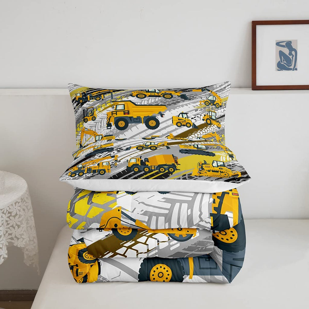 Boys Construction Comforter Set Truck Bedroom Decor For Kids Girls Under Construction Vehicles Down Comforter Toddler Child Cart