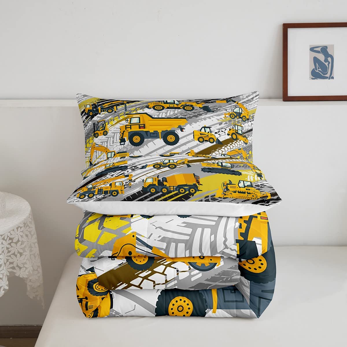 Boys Construction Comforter Set Truck Bedroom Decor For Kids Girls Under Construction Vehicles Down Comforter Toddler Child Cart