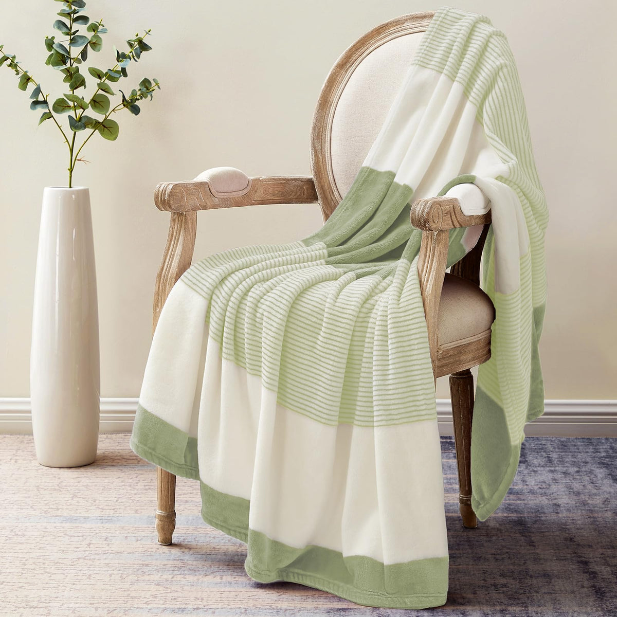 Homelike Moment Fleece Throw Blanket Twin Size, Sage Green Soft Fluffy Twin Blanket, Fuzzy Cozy Plush Flannel Blankets For Sofa,