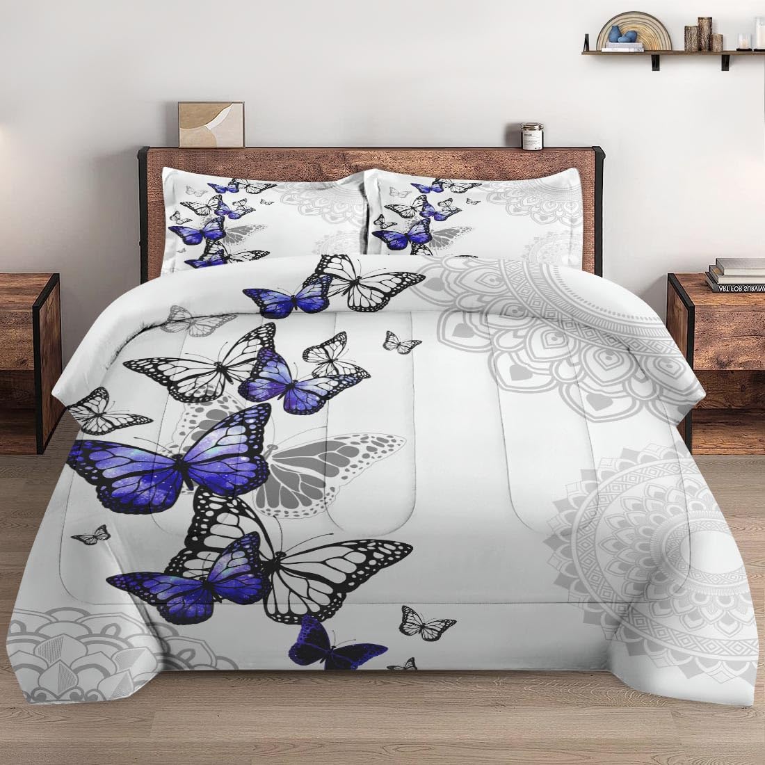 Wecozy Comforter Set Full Size With 2 Pillowcases, Summer Spring Purple Butterfly Bedding Set For Kids And Adults, Abstract Circ