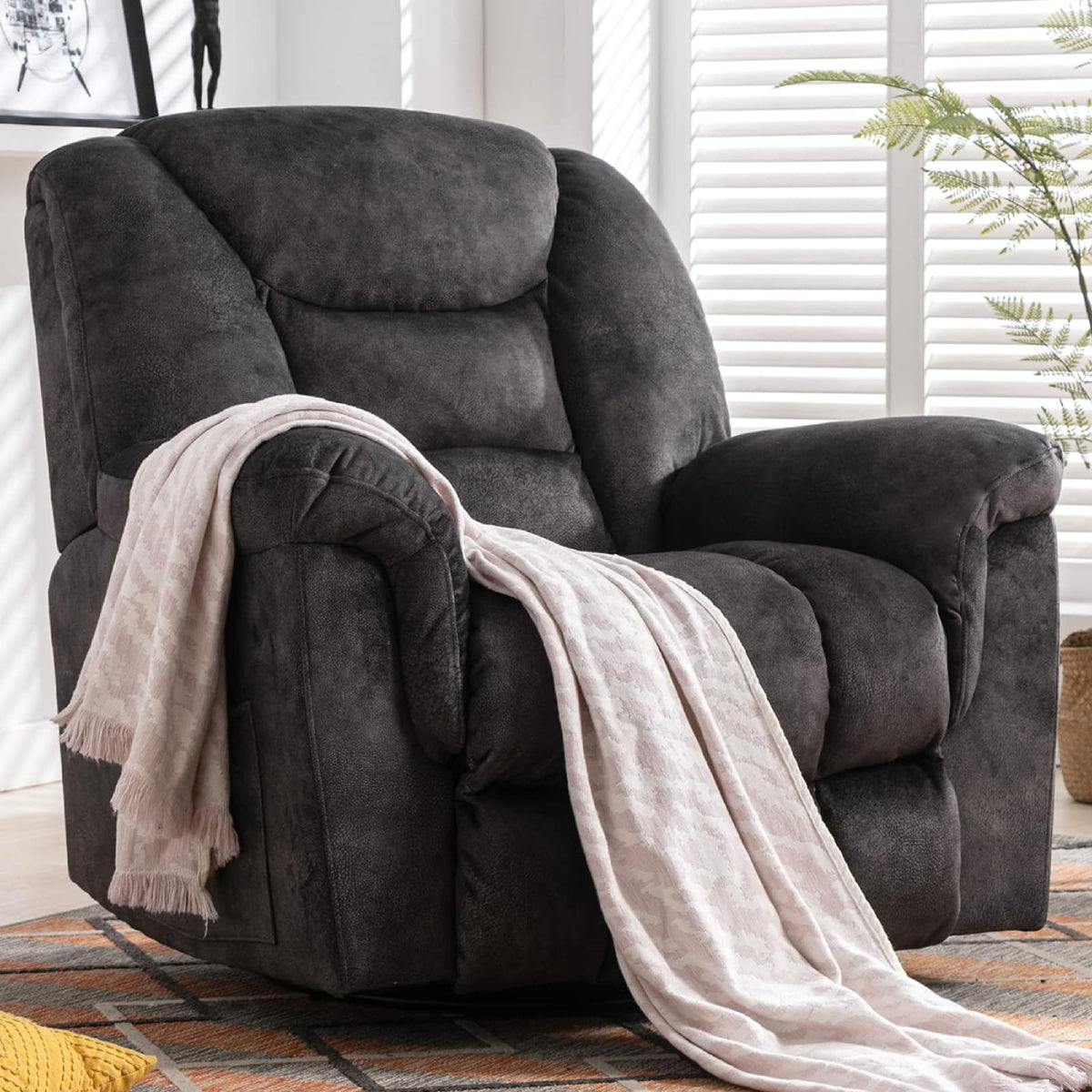 Anj Rocking Recliner Chair Oversized Swivel Rocker Recliners, Comfy Glider Rocking Chairs For Big Man, Extra Wide Recliners Over