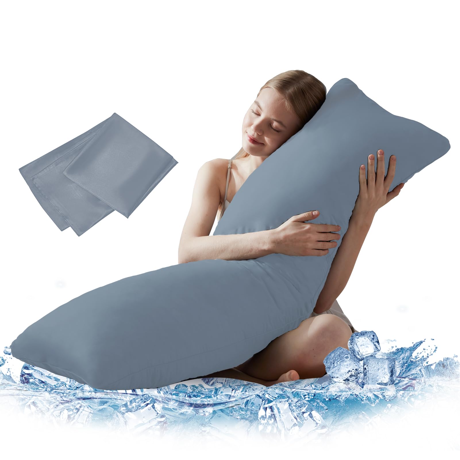 Downcool Large Body Pillow Insert With Cooling Cover - Soft Long Bed Pillow For Summer - Breathable Full Body Pillow For Adults