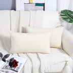 Brawarm Chenille Throw Pillow Covers 12X20 Inches - Cream Chenille Lumbar Pillow Covers Pack Of 2, Solid Dyed Soft Chenille Pill