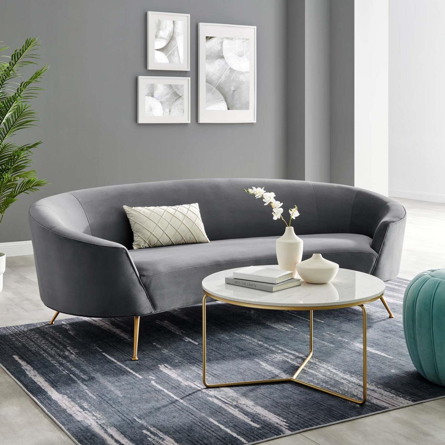 Modway Marchesa Upholstered Velvet Sofa With Gray Finish Eei-5015-Gry