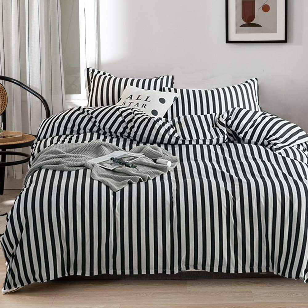 Luxlovery Black And White Comforter Set Queen Men Women Striped Bedding Comforter Set Full Farmhouse Ticking Stripes Bedding Bla