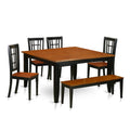 East West Furniture PFNI6-BCH-W 6 Piece Dining Table Set Contains a Square Dining Room Table with Butterfly Leaf and 4 Wooden Seat Chairs with a Bench, 54x54 Inch, Black & Cherry