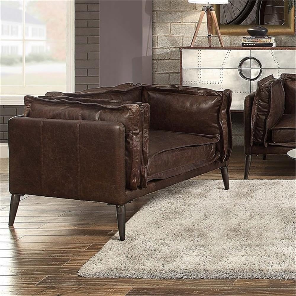 Acme Porchester Leather Accent Chair in Distress Chocolate