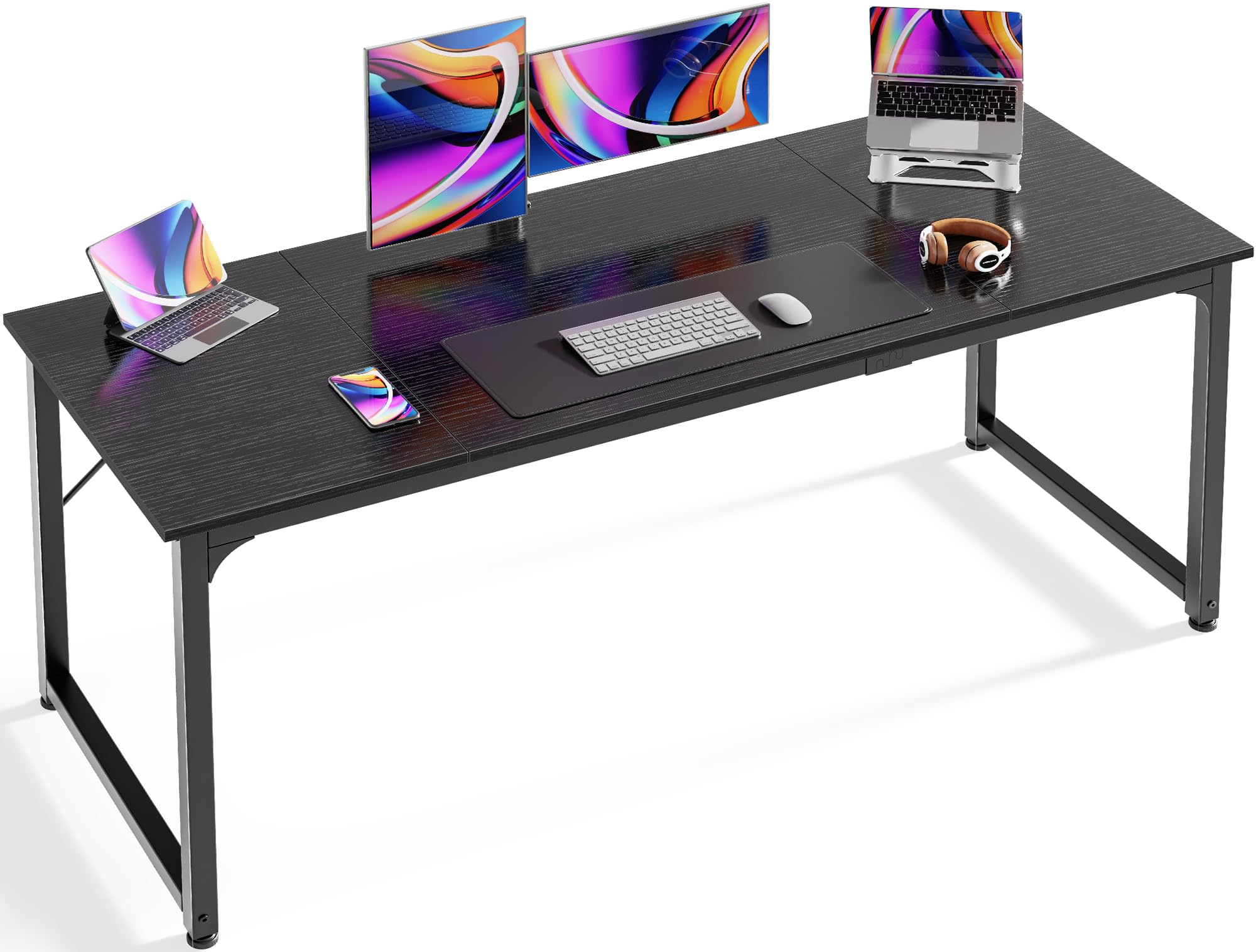 Huuger Computer Desk, 63 Inch Office Desk, Gaming Desk With Storage, Writing Desk Work Desk For Home Office, Study, Modern Simple Desk, Large Legroom, Metal Frame, Black