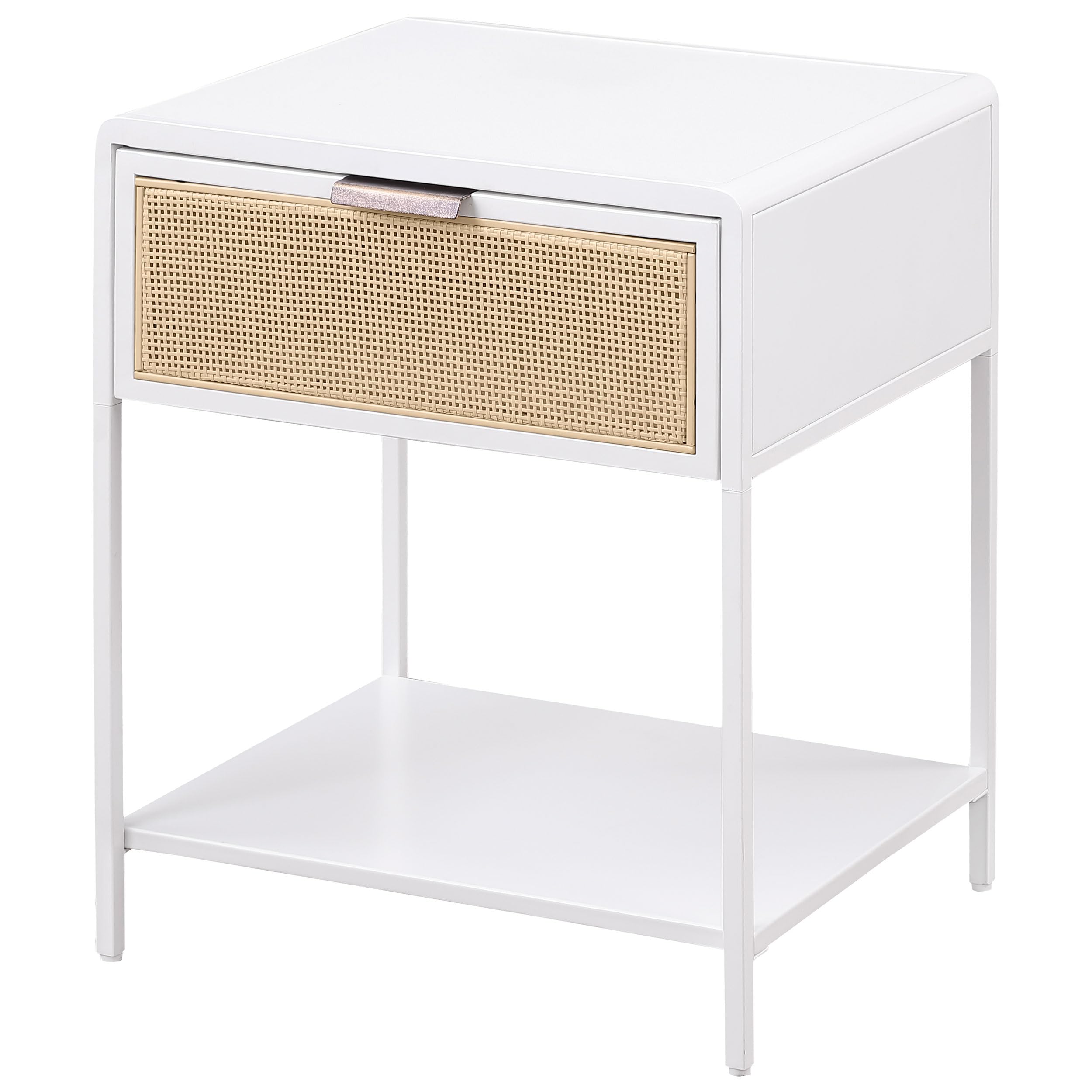 Coaster Home Furnishings Amherst 1-Drawer Radio Weave Cane Metal Bedside Table White