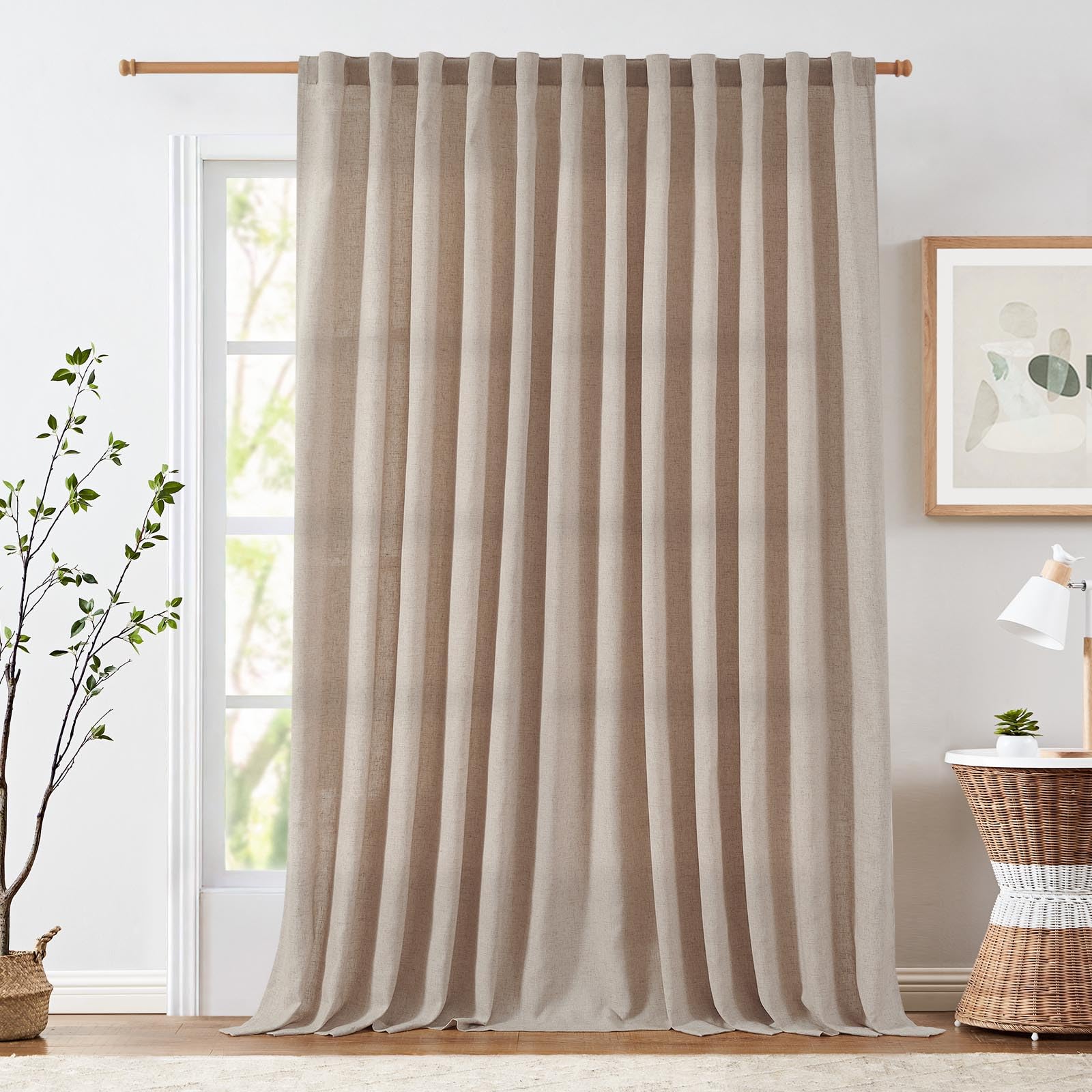 Jinchan Linen Blend Curtain For Living Room 108 Inch Length Extra Wide For Room Divider Taupe Curtain Rustic Farmhouse Curtain Back Tab Light Filtering Drapes Bedroom Window Curtain 1 Panel