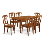 East West Furniture PSNA7-SBR-W 7 Piece Kitchen Table Set Consist of a Rectangle Dining Table with Butterfly Leaf and 6 Dining Chairs, 32x60 Inch, Saddle Brown