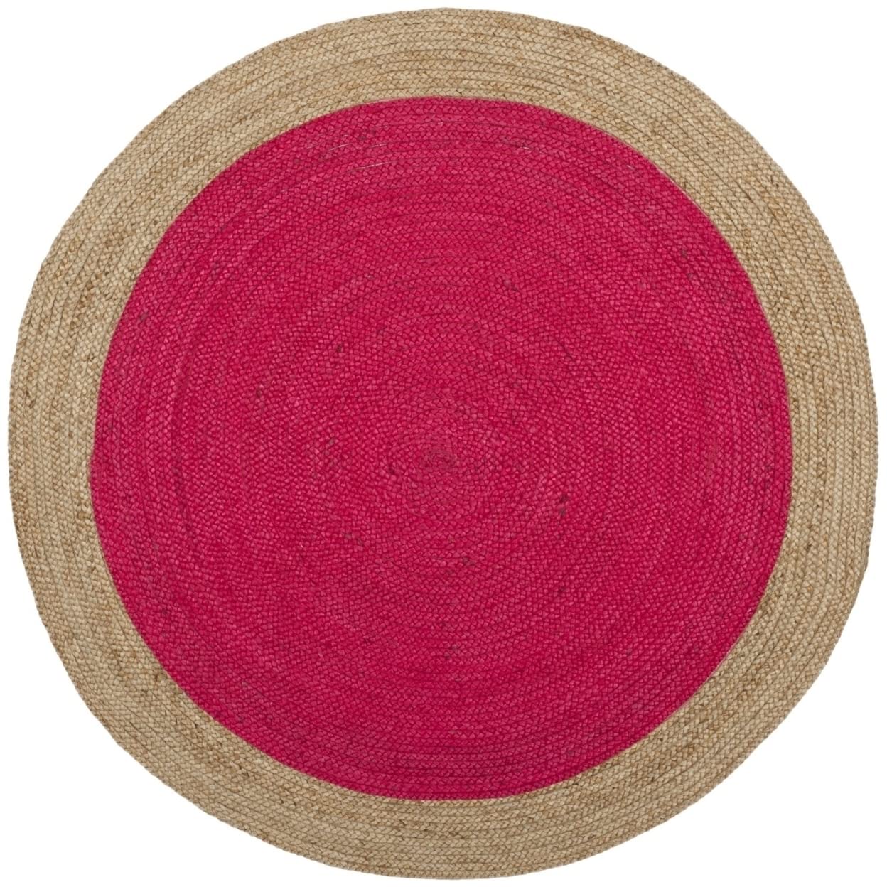 SAFAVIEH Natural Fiber Round Collection 5 Round Fuchsia NF801C Handmade Boho Braided Jute Area Rug