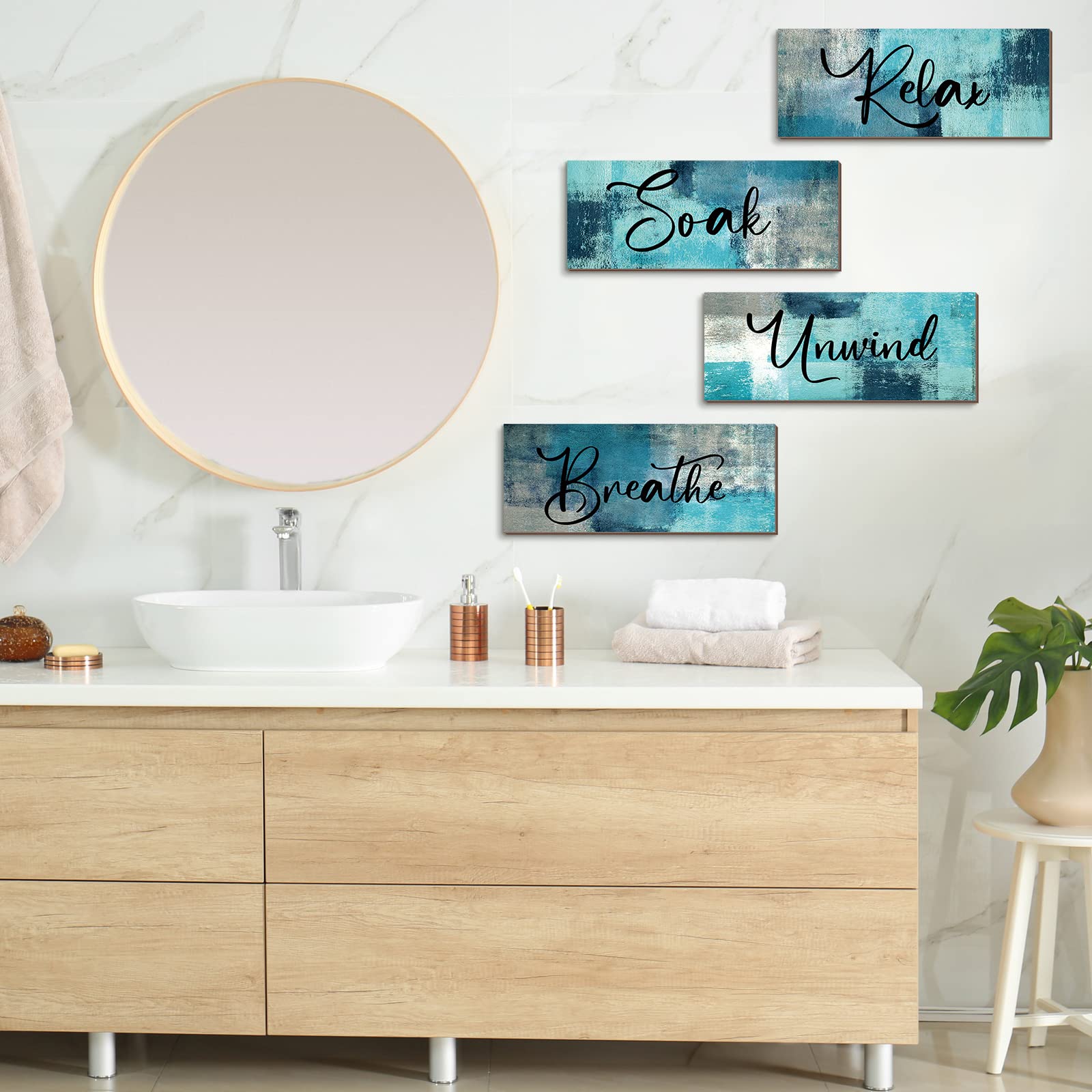 Maitys 4 Pcs Bathroom Wall Decor 10 X 4 Inch Bathroom Wall Art Contemporary Wood Bathroom Pictures For Wall Soak Unwind Relax Wa