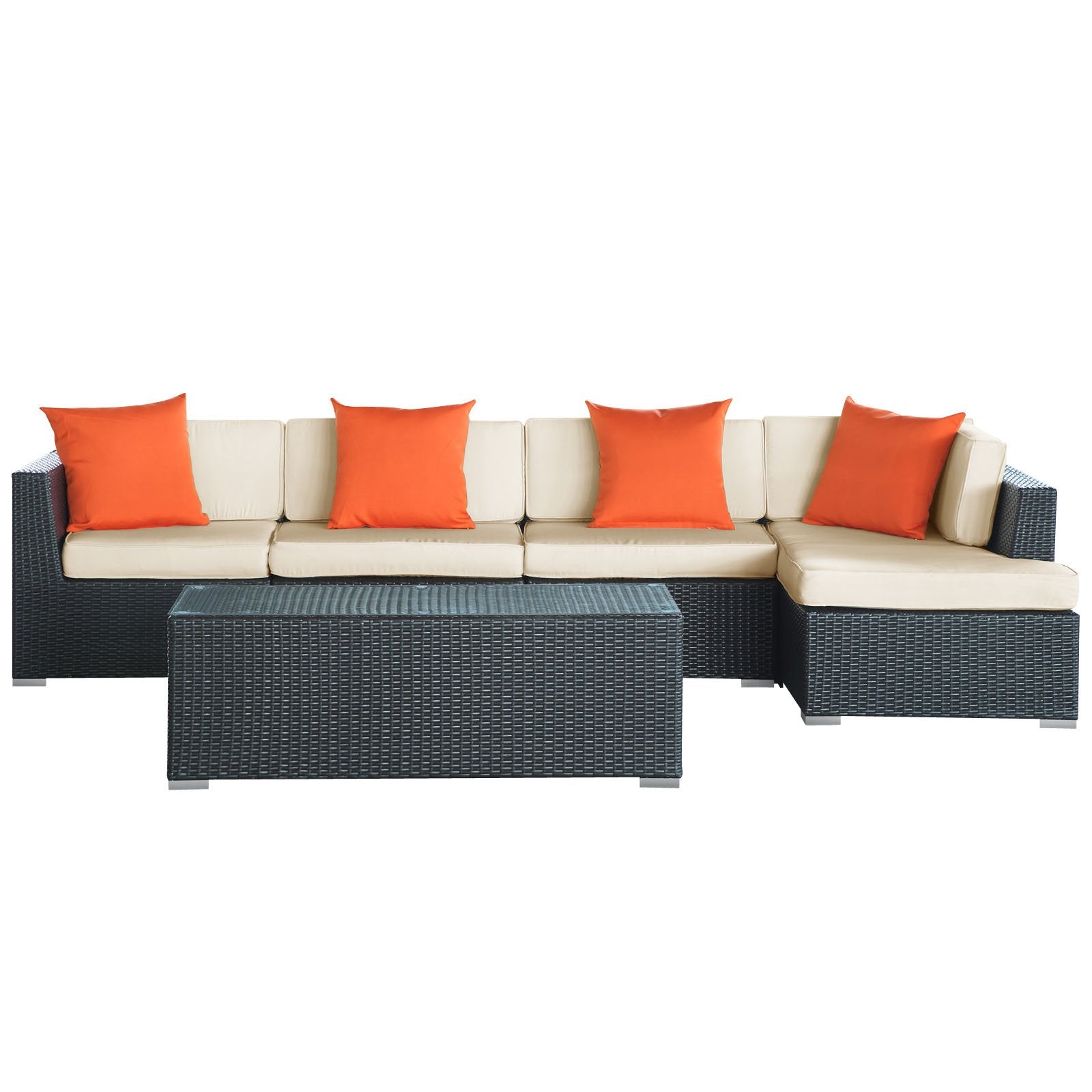 Modway Eei-728-Exp-Trq-Set Signal 5-Piece Outdoor Wicker Patio Sectional Sofa Set, Espresso Turquoise