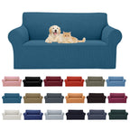 2025 New Stretch Loveseat Sofa Slipcovers Couch Cover For 2 Cushion Furniture Protector Sofa Covers With Elastic Bottom Jacquard Fabric Small Checks For Pets, Kids - Peacock Blue