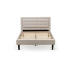 East West Furniture FNF-08-F Platform Full Size Bed - Mist Beige Linen Fabric Upholstered Bed Headboard with Button Tufted Trim Design - Black Legs