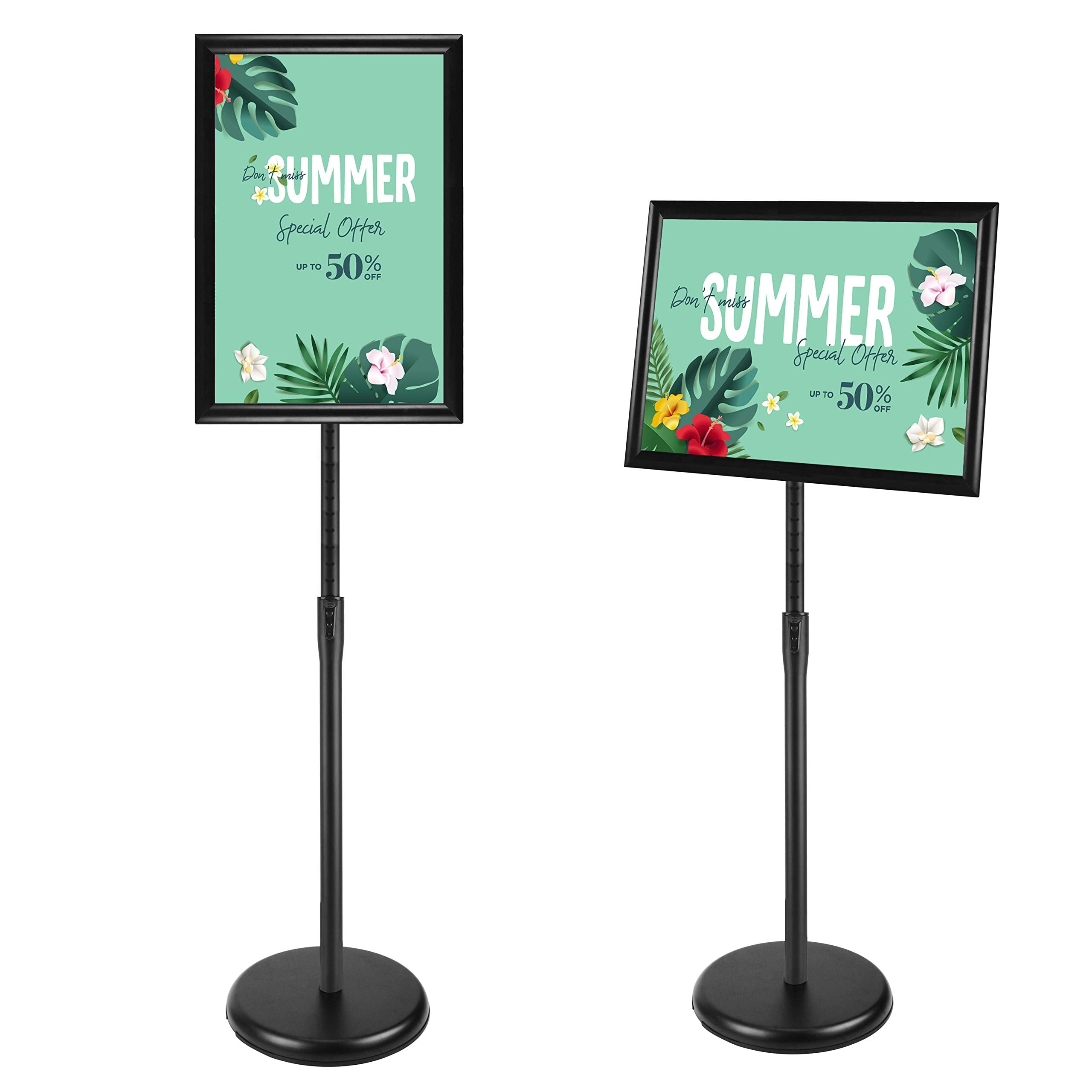 Pujiang Pedestal Floor Standing Sign Holder 11X17 Inch, Adjustable Poster Sign Stand Aluminum Snap Open Frame For Display Notice