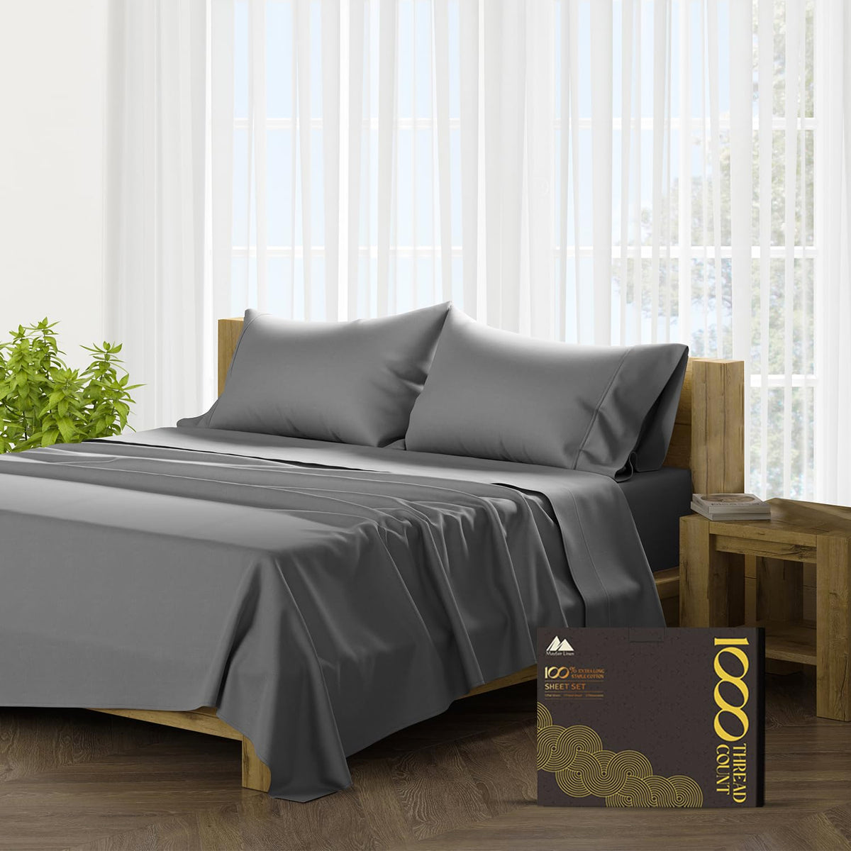 Mayfair Linen 100% Pure Egyptian Cotton Sheets Queen Size - 1000 High Thread Count Sheets Queen, 4 Pc Luxury Hotel Sheets For Qu