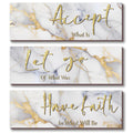 ONIZHITY 3 Pcs Large White and Gold Bathroom Decor White and Gold Wall Decor Accept Let Go Have Faith Marble Style Versatile Bat