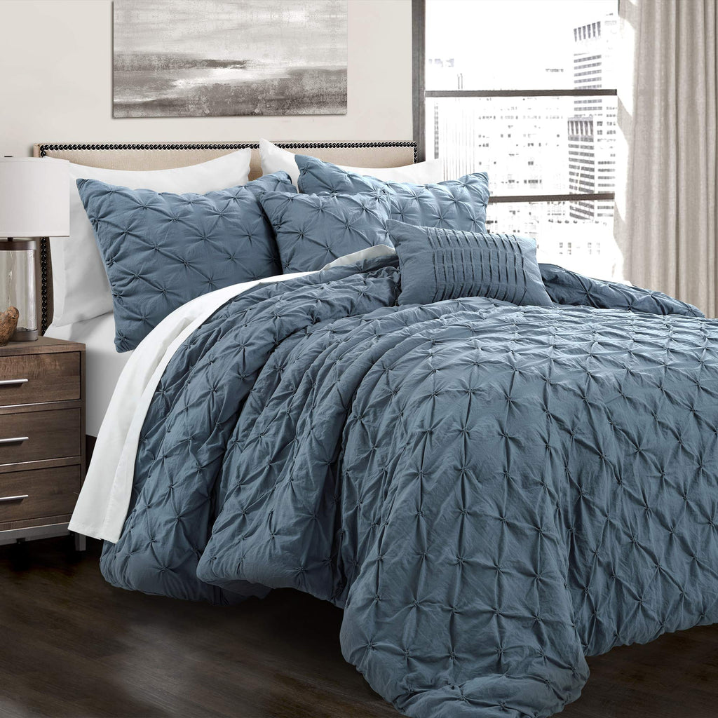 Lush Decor Ravello Pintuck Comforter Set - Luxe 5 Piece Textured Bedding Set - Traditional Glam & Farmhouse Inspired Bedroom Dec