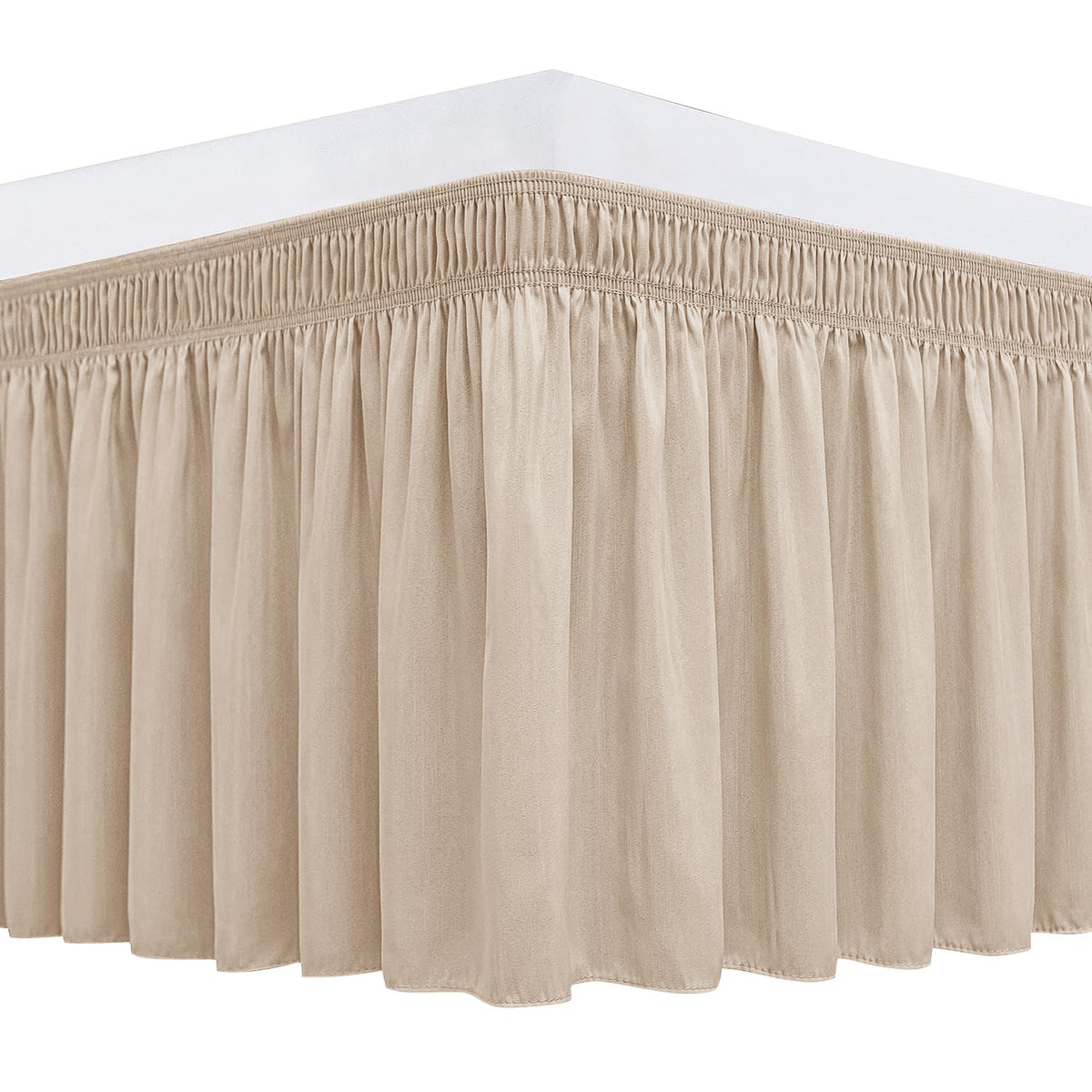 Biscaynebay Wrap Around Bed Skirts For King & Cal King Beds 17' Long Drop, Sand Adjustable Elastic Dust Ruffles Easy Fit Wrinkl