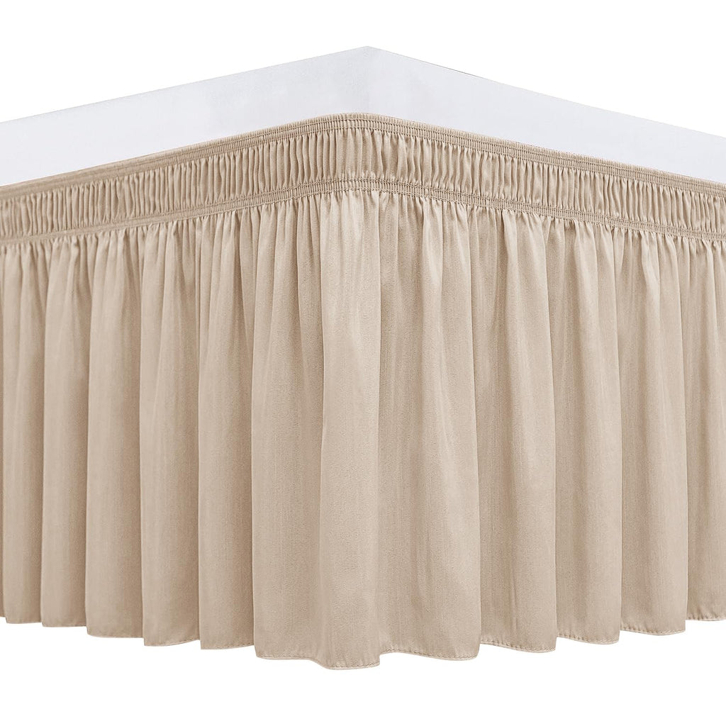 Biscaynebay Wrap Around Bed Skirts With Adjustable Belts For Twin & Twin Xl Beds 15' Drop, Sand Elastic Dust Ruffles Easy Fit W
