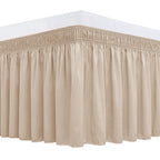 Biscaynebay Wrap Around Bed Skirts For King & Cal King Beds 19' Long Drop, Sand Adjustable Elastic Dust Ruffles Easy Fit Wrinkl
