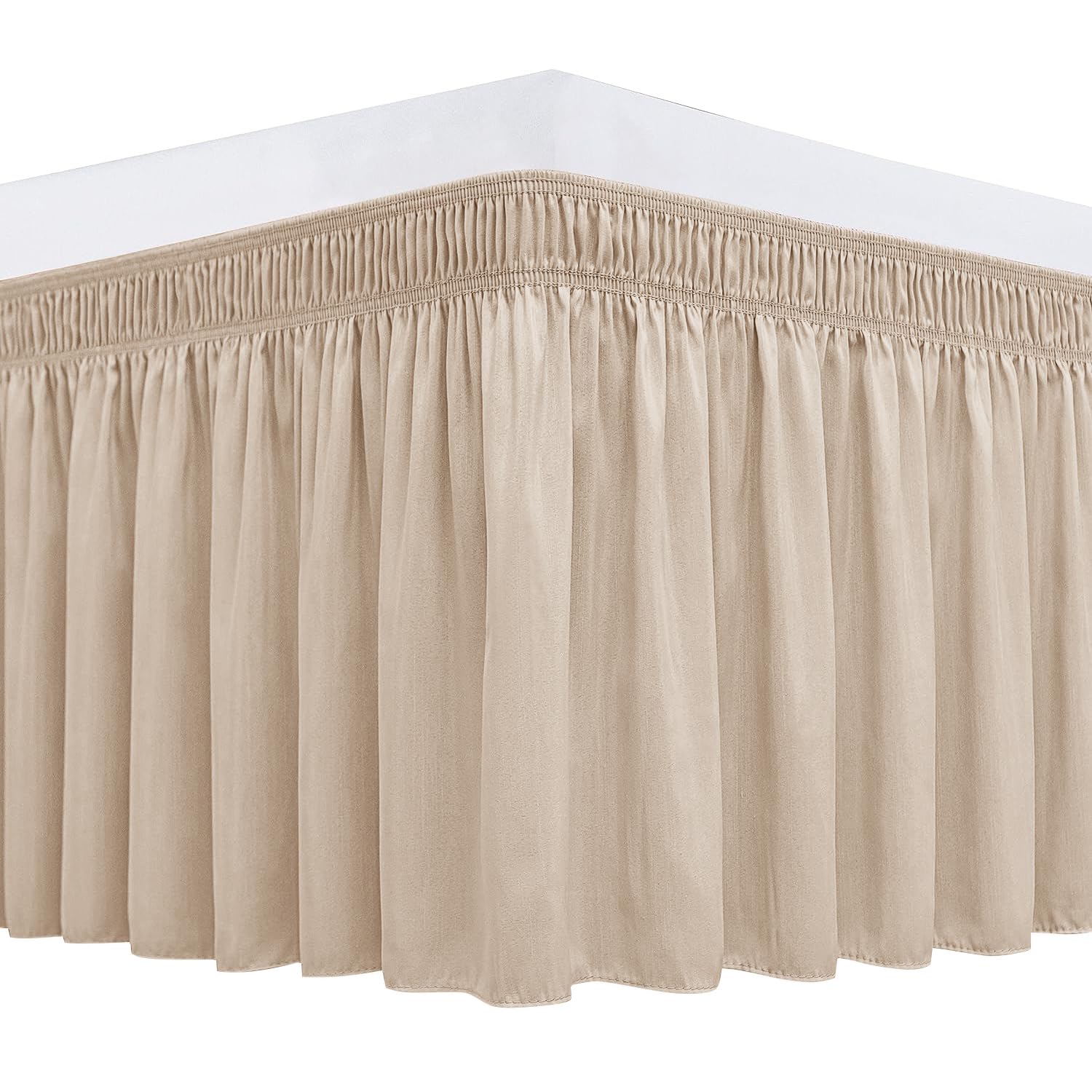 Biscaynebay Wrap Around Bed Skirts For Queen Beds 19' Long Drop, Sand Adjustable Elastic Dust Ruffles Easy Fit Wrinkle Resistan